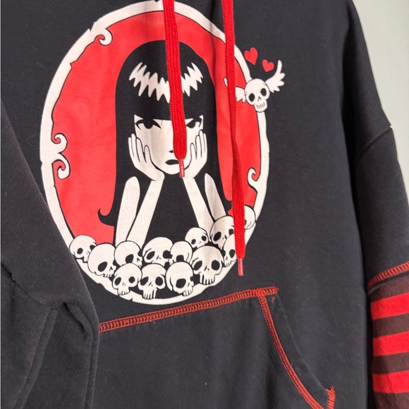 Emily the Strange I know I’m strange red and black hooded striped sweater - Picture 3 of 8